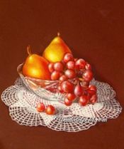 Blushing Pears-Frosted Grapes & Crystal Bowl